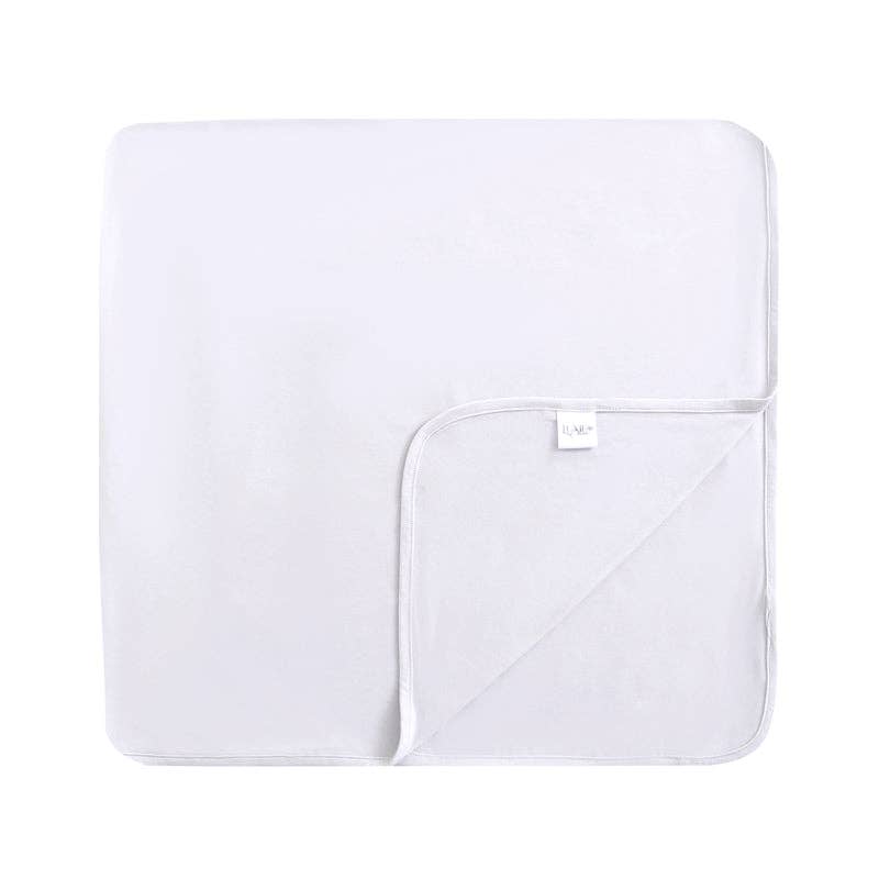 light gray swaddle blanket on white background