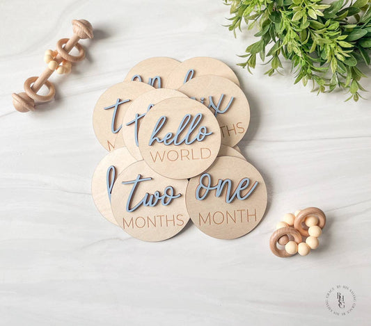 3D Monthly Milestone Discs Photo Props - Blue