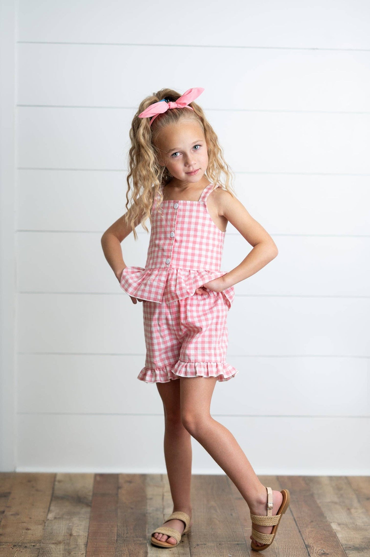 Naomi Pink Check Gingham Spring Short Set