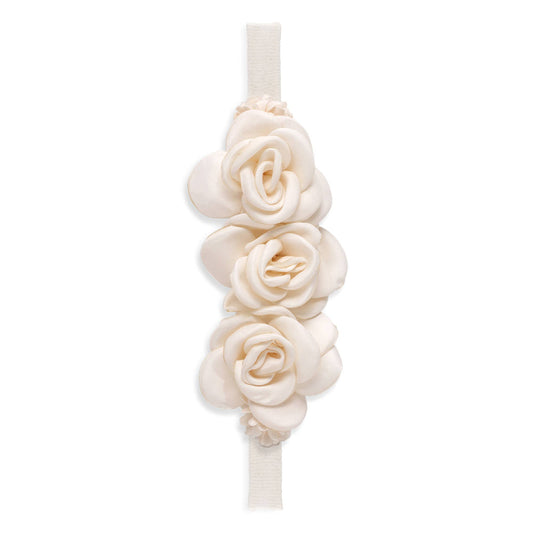 Savannah Girl's Headband with Faux Flowers  & Pearls: Ivory