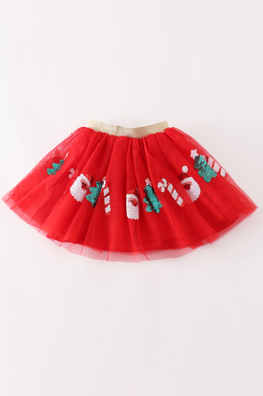 Mila Red Christmas Sequin Tulle Skirt