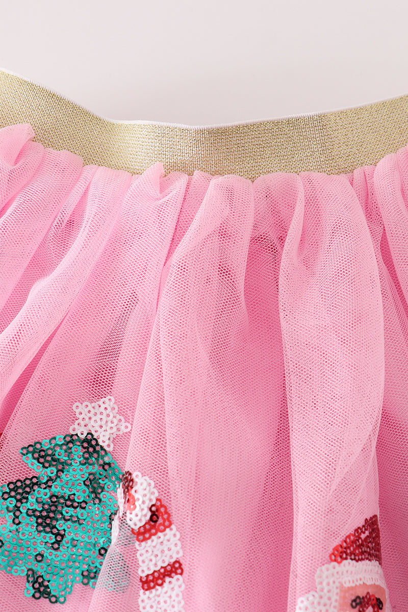 Mila Pink Christmas Sequin Tutu Skirt