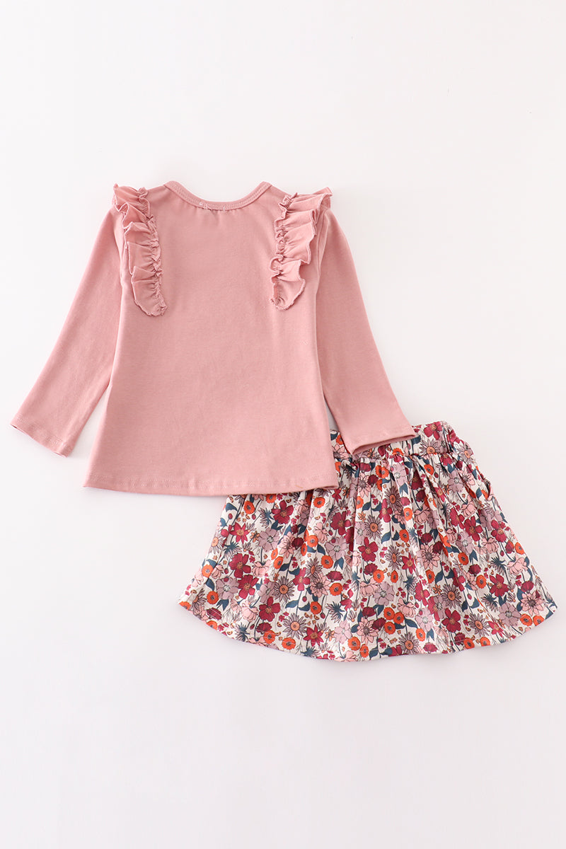 Pink Floral Ruffle Skort Set