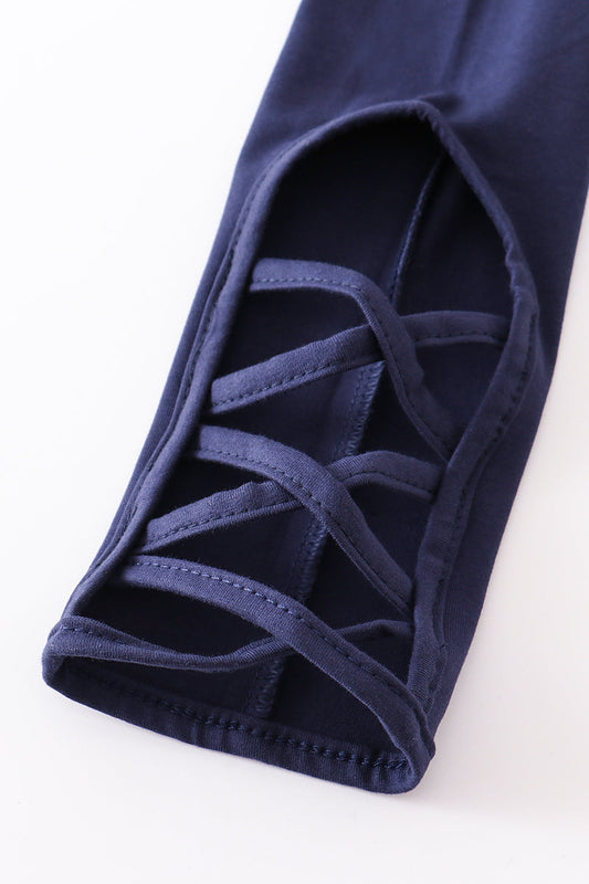 Navy Hollow Out Leggings