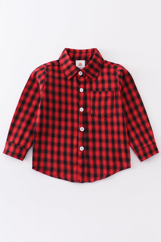 red and black plaid shirt front