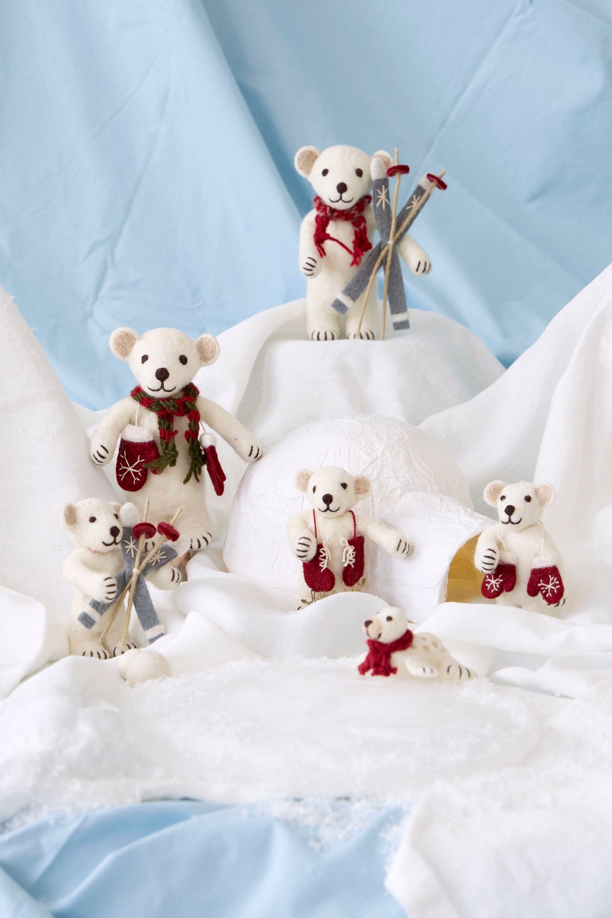 Small White Polar Bear with Candy Cane