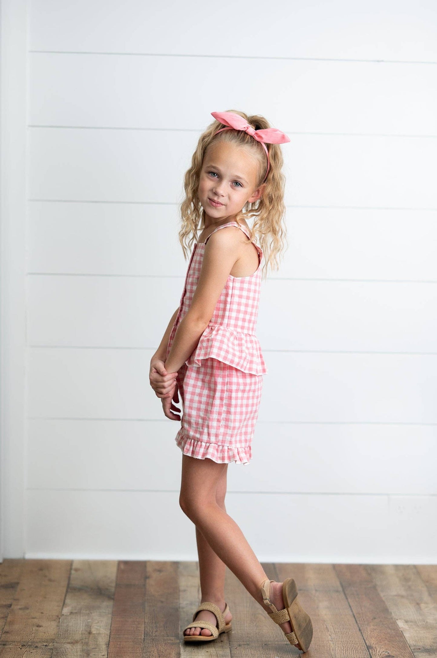 Naomi Pink Check Gingham Spring Short Set