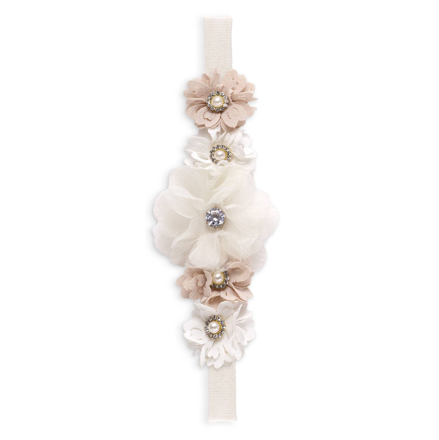 Savannah Girl's Headband with Faux Flowers & Pearls: Ivory/Pink / 1S