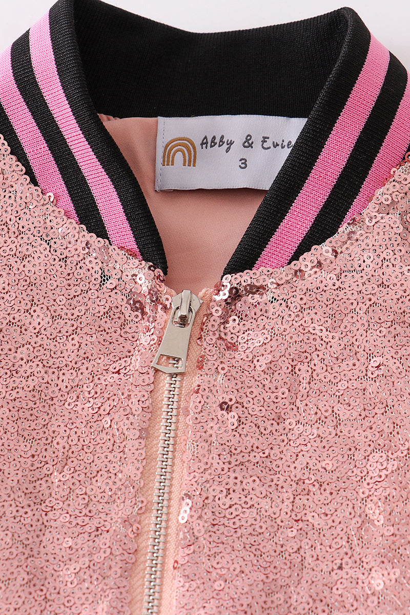 Pink Sequin Bomber Jacket