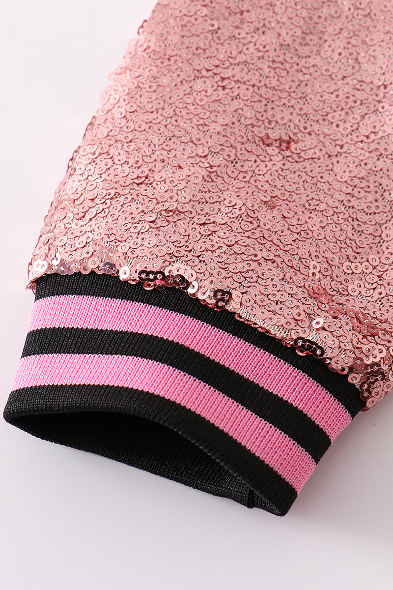 Pink Sequin Bomber Jacket