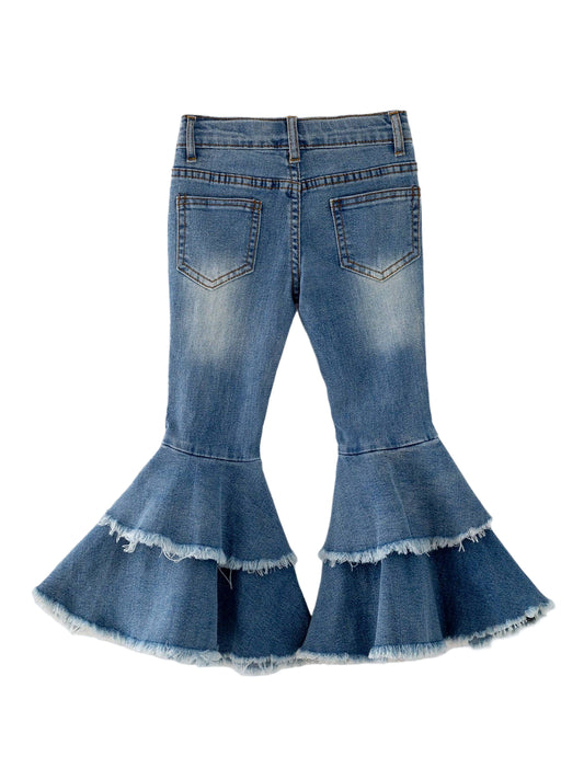 Chloe Medium Wash Double Layer Bell-bottoms Denim Jeans