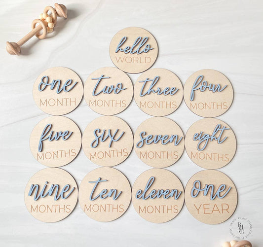 3D Monthly Milestone Discs Photo Props - Blue