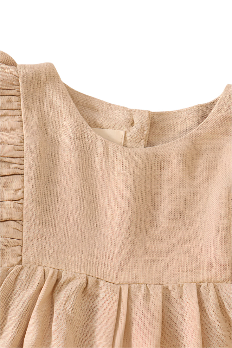 Khaki Linen Ruffle Girl Romper
