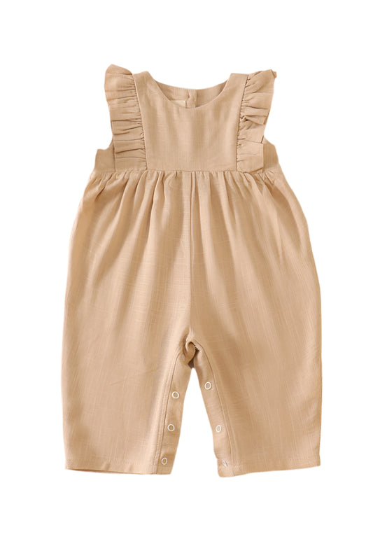 Khaki Linen Ruffle Girl Romper