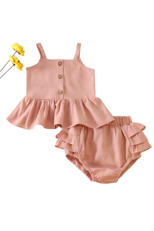 Pink Linen Ruffle Set