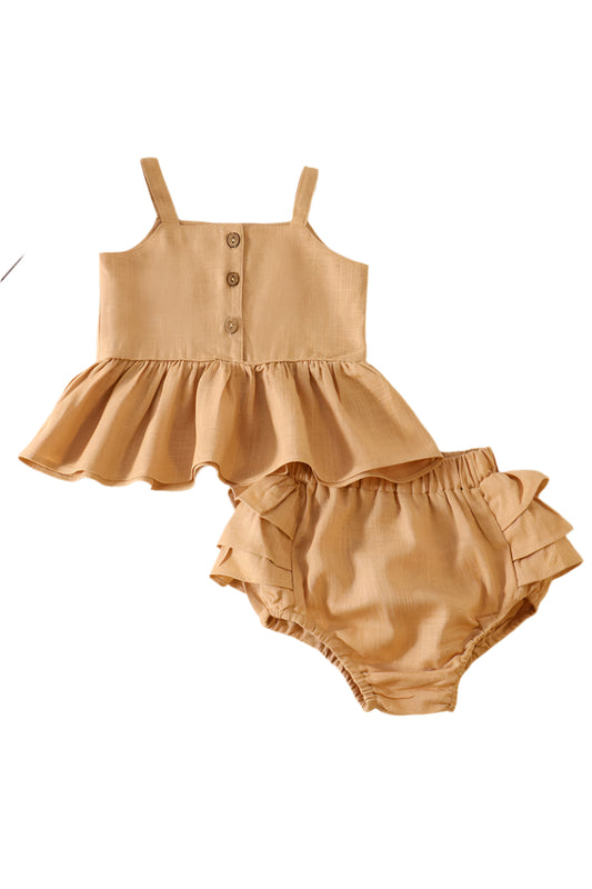 Beige Linen Ruffle Set