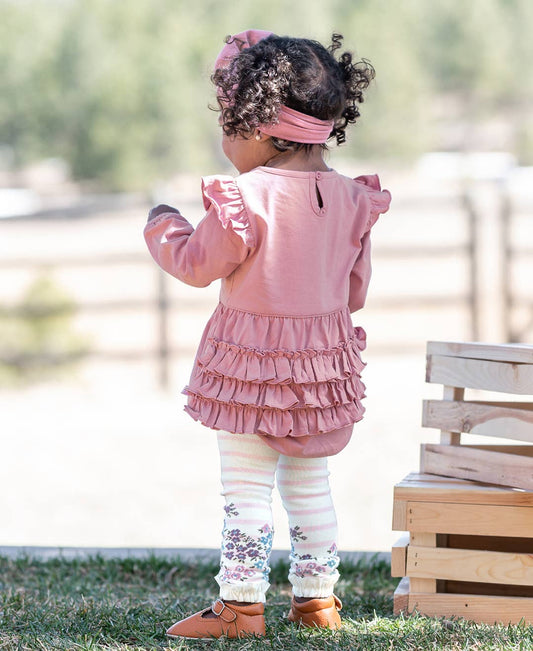 Zoe Ballet Pink Stripe Patterned Footless Ruffle Tights