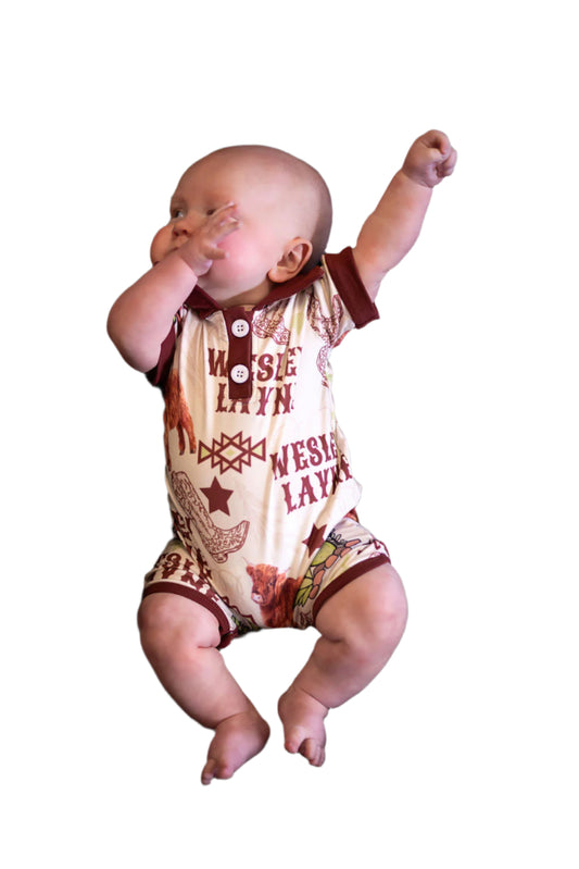 Highland Cow and Aztec Baby Romper