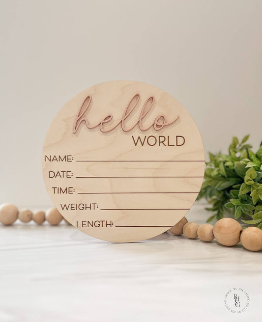 Birth Announcement Wood Sign - Blush