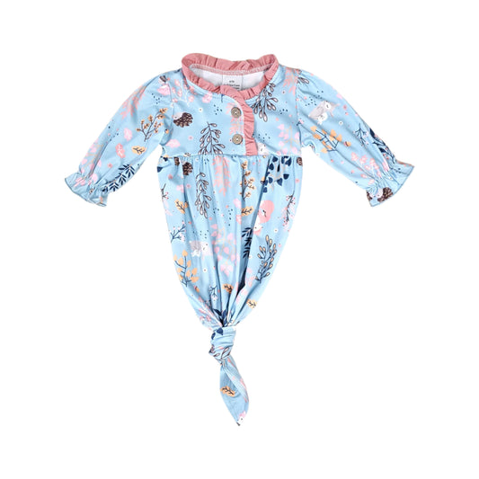 Blue Floral Print Baby Gown
