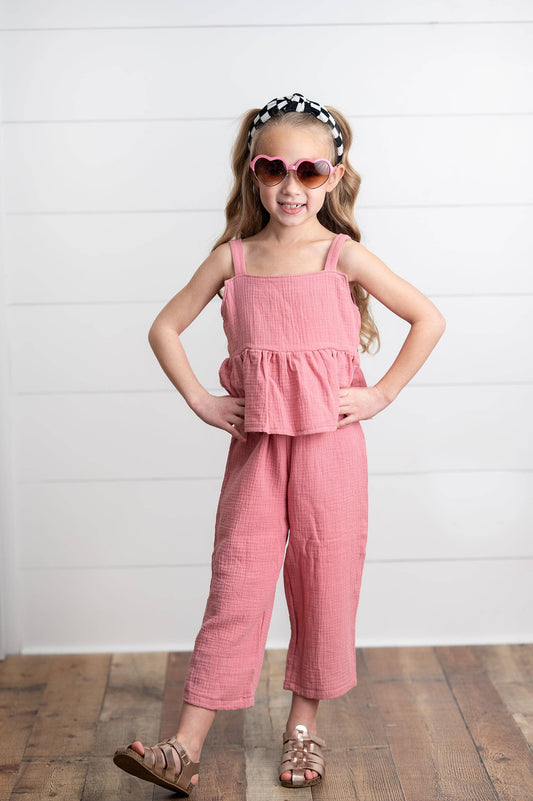 Kinsley Dusty Pink Gauze Weave Ruffle Set
