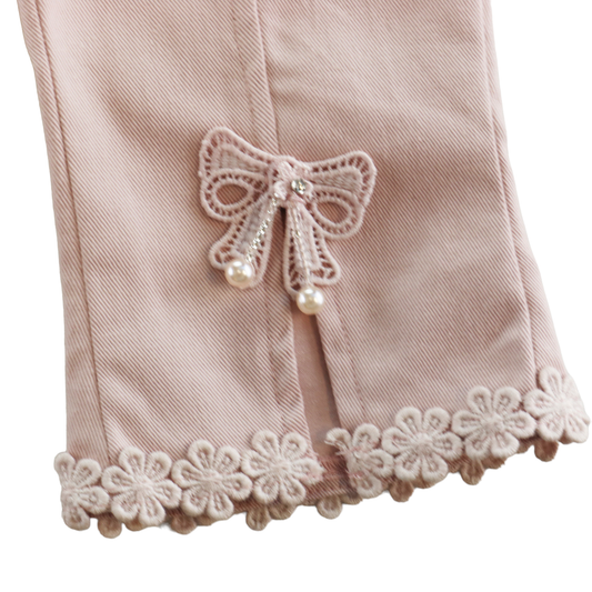 Sadie Pink Bow & Lace Split Hem Pants