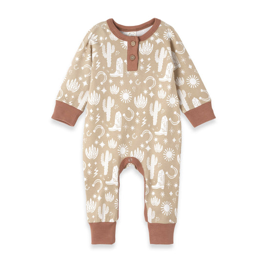 Wild West/Brown Bamboo Henley Romper