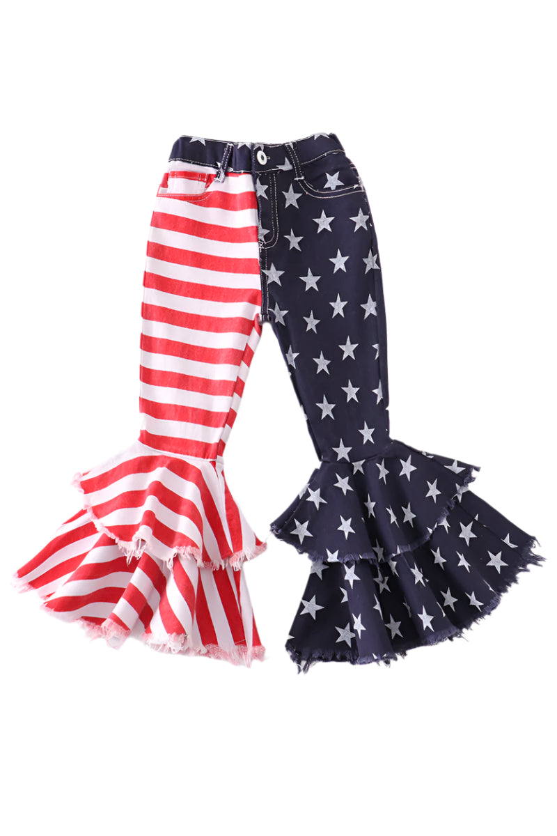 Star and Stripe Double Layered Bell Bottom Denim