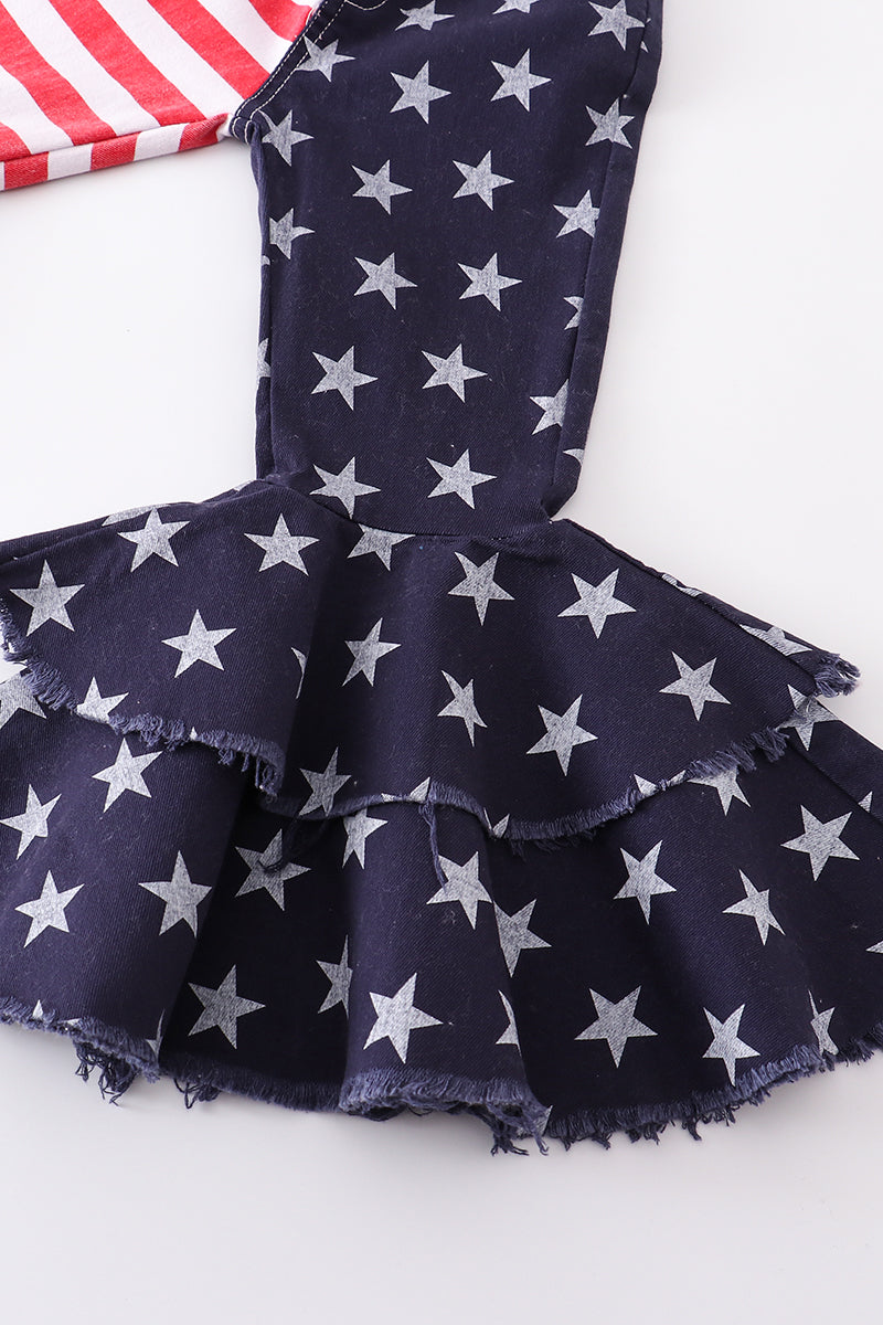 Star and Stripe Double Layered Bell Bottom Denim