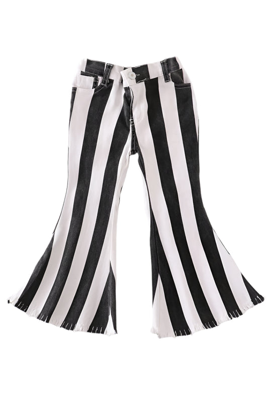 Elena Black Stripe Denim Flare Jeans