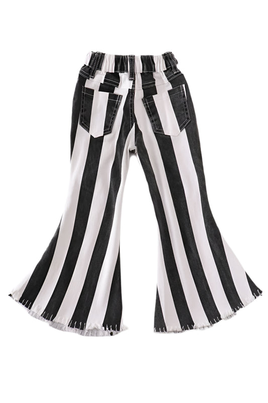 Elena Black Stripe Denim Flare Jeans