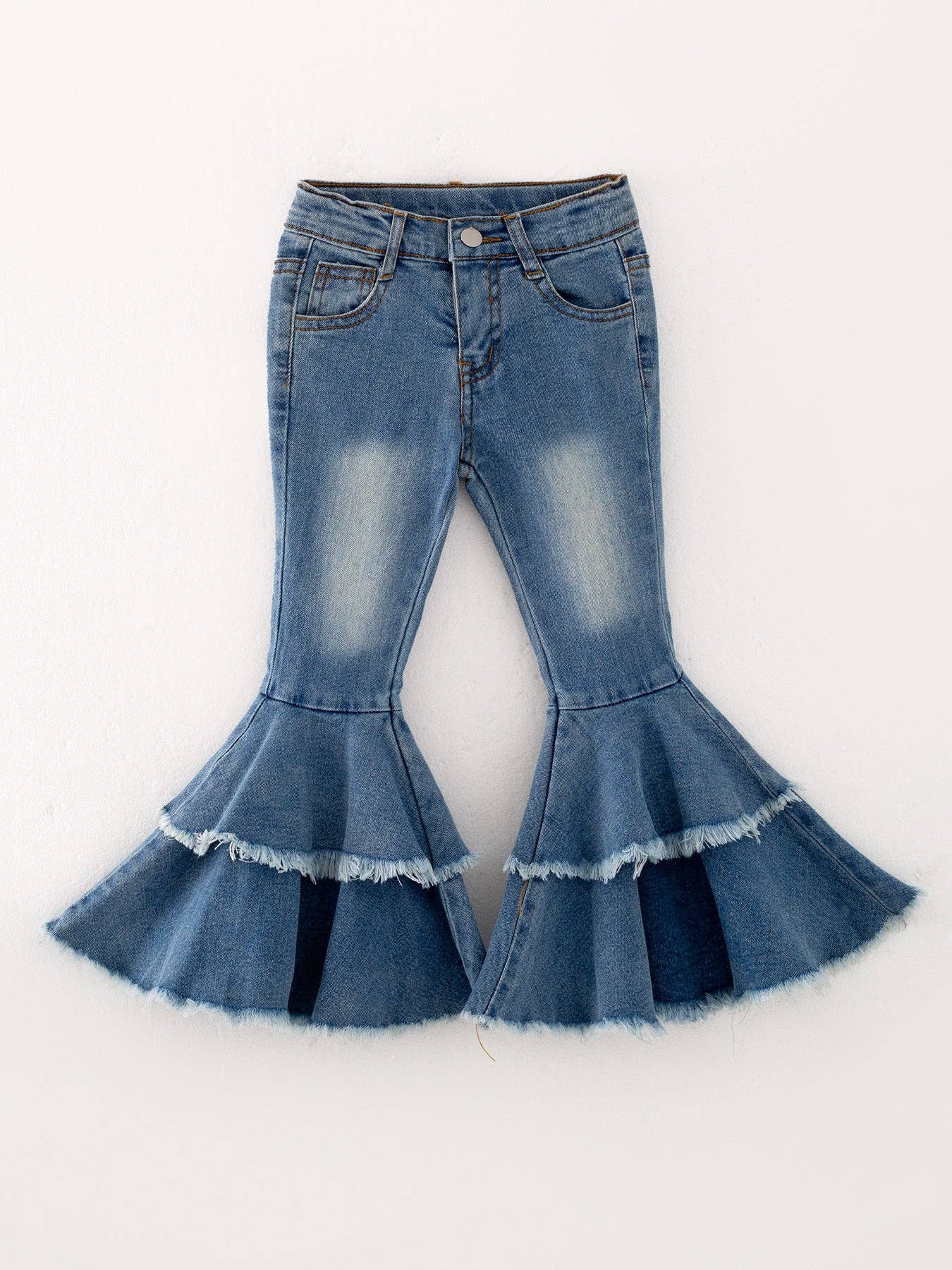 Chloe Medium Wash Double Layer Bell-bottoms Denim Jeans