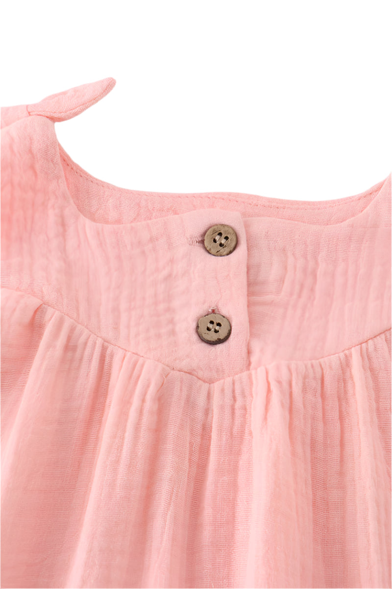 Pink Muslin Bow Bubble Romper