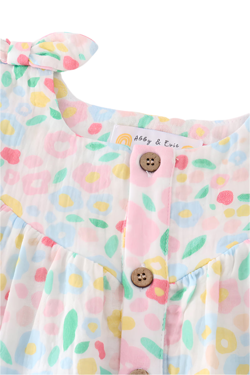 Pink Muslin Leaves Bow Dress