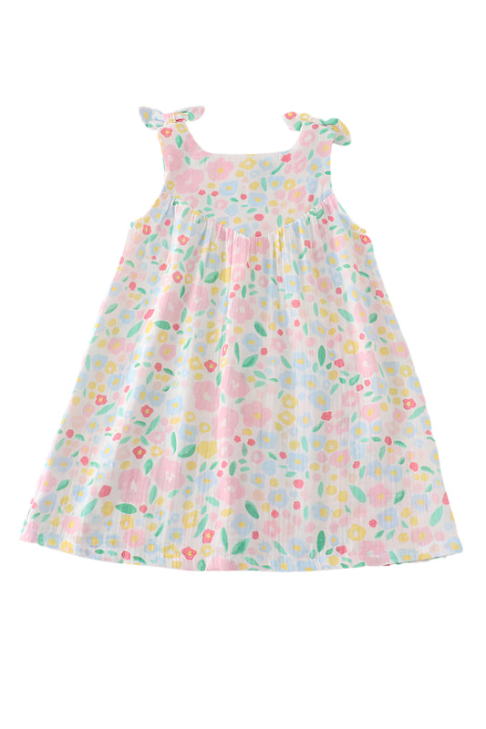Pink Muslin Leaves Bow Dress