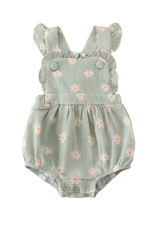 Sage Muslin Daisy Bubble Romper