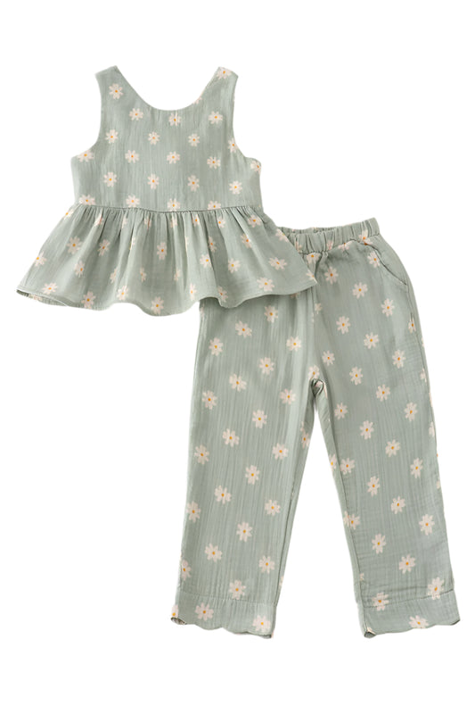 Sage Muslin Daisy Girl Set