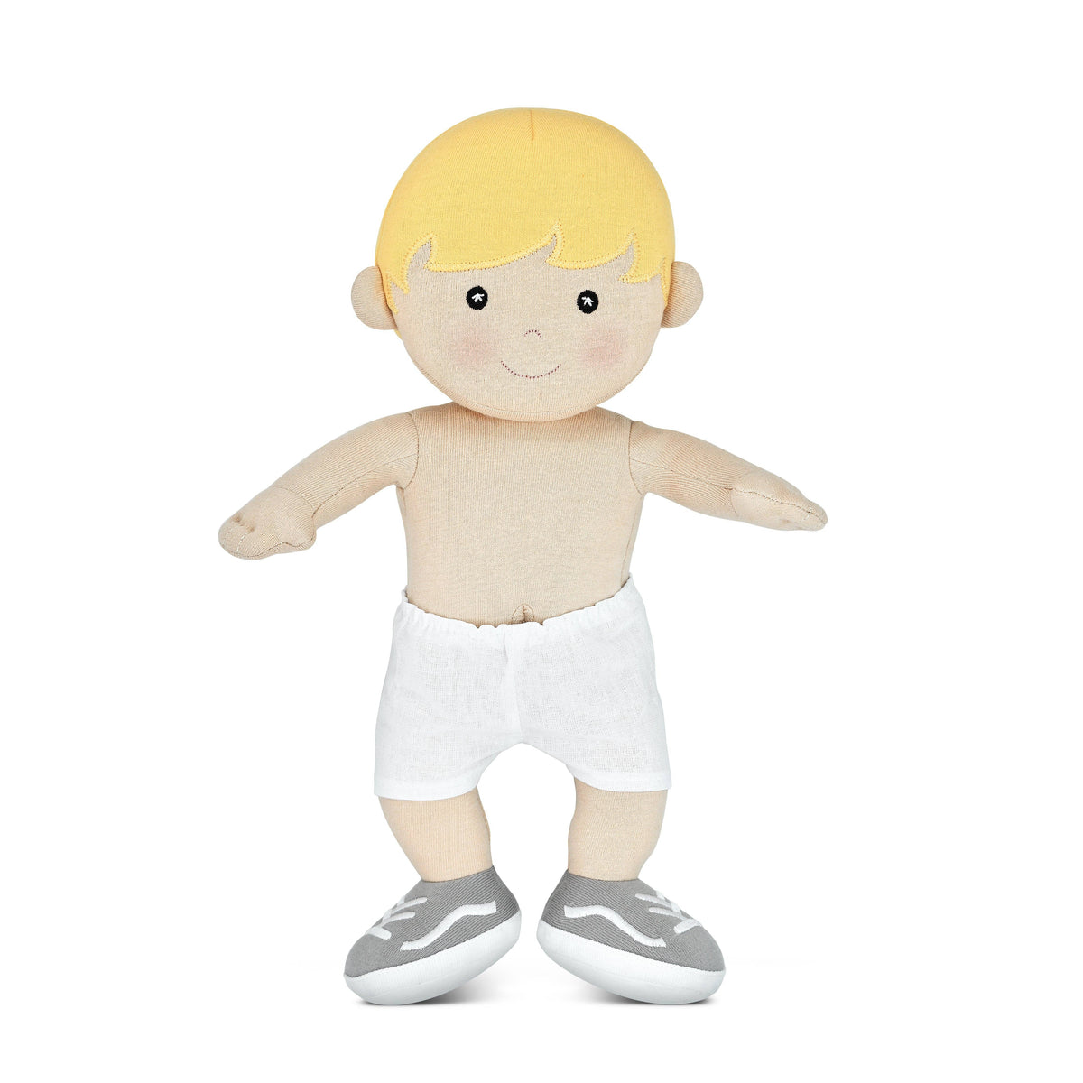 Apple Park Kids Luke soft boy doll in organic cotton hoodie and shorts, additional view