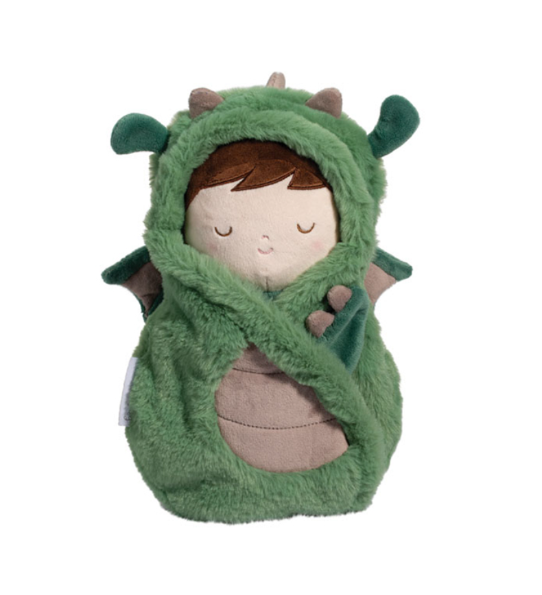 Asher Baby Dragon Hug green and brown plush dragon