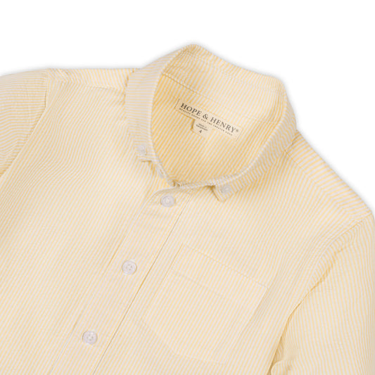Yellow textured shirt with a collar on a white background, featuring the brand 'Hope & Henry'.