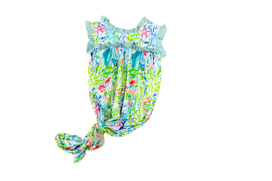 Green Lily Print Girl Baby Gown
