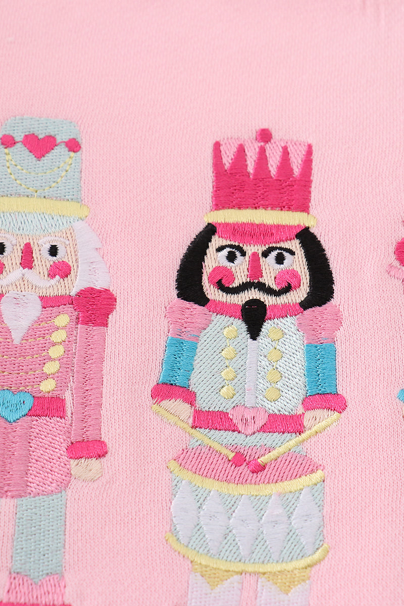 Pink Nutcracker Embroidery Fleece Sweatshirt