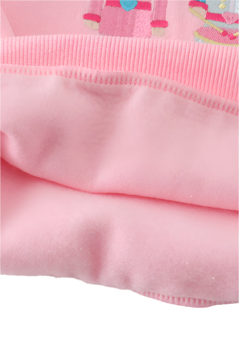 Pink Nutcracker Embroidery Fleece Sweatshirt