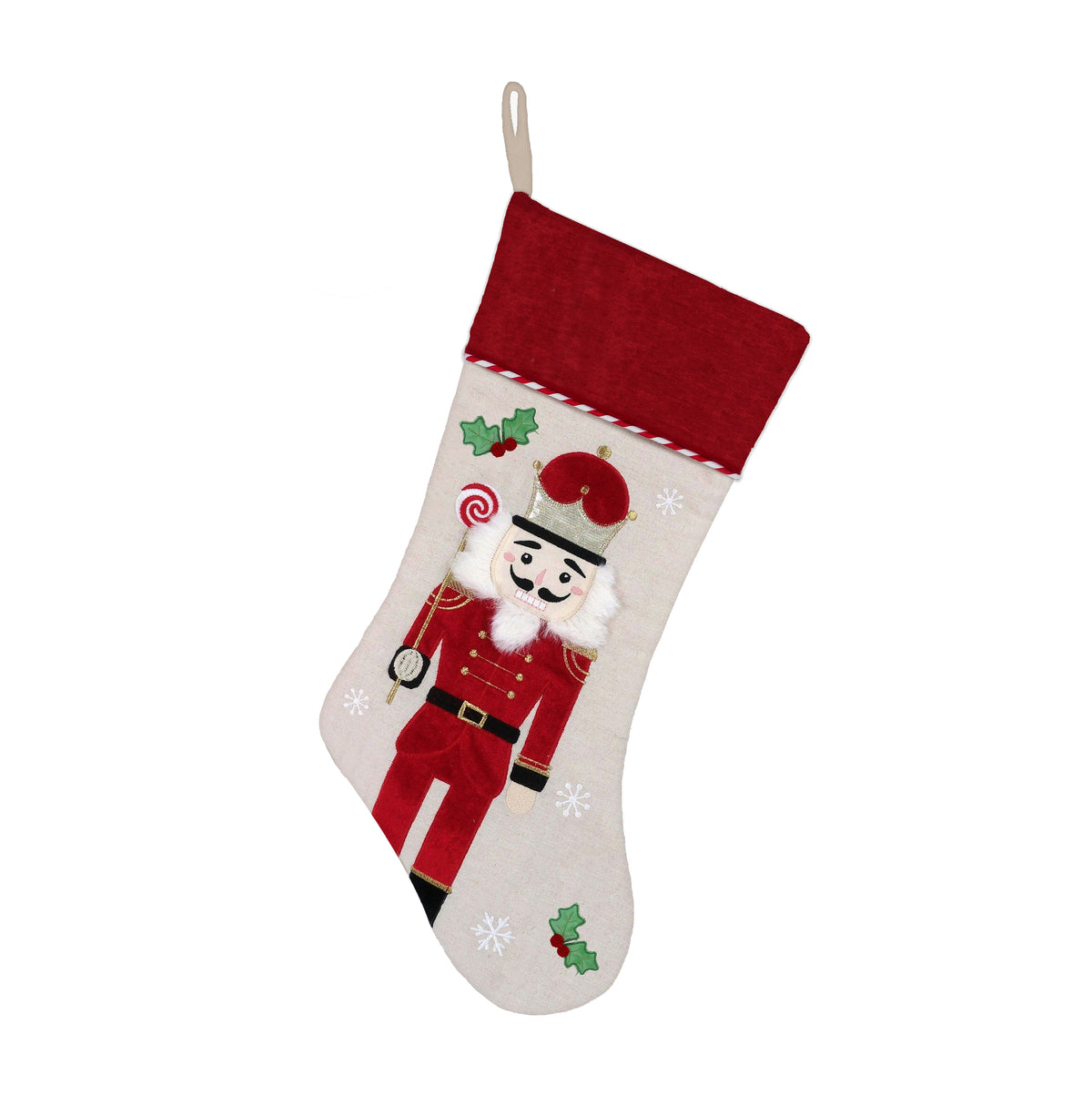 Mon Ami Merry Nutcracker Christmas stocking with plush red cuff