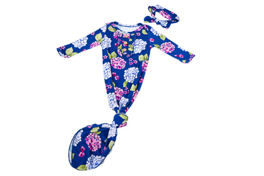 Navy Floral Bamboo Baby Gown