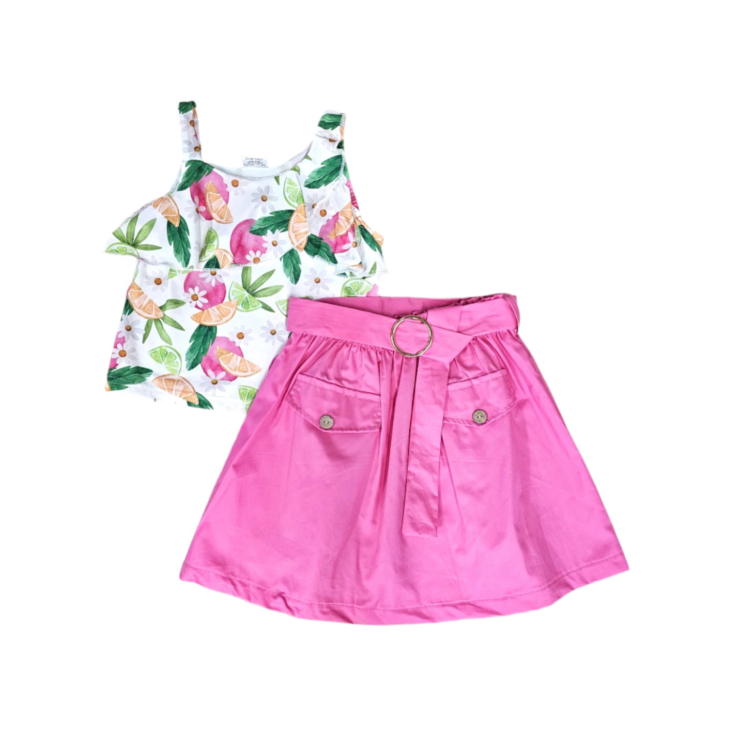 Pomegranate Lime Fold Over Skirt Set