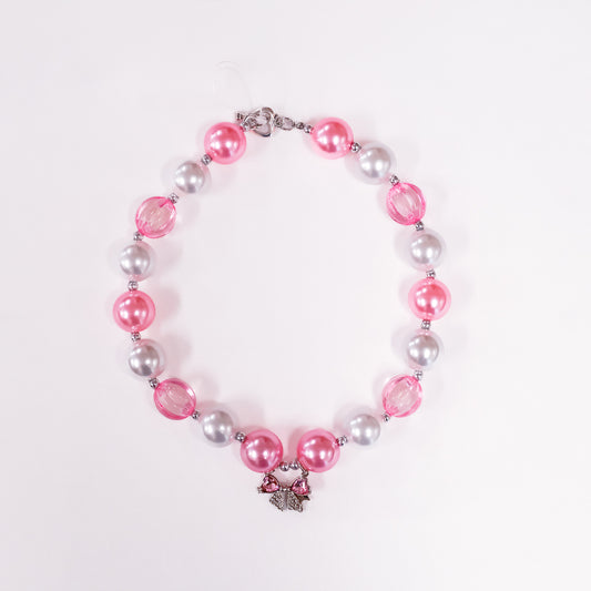 Bow Pendant Pink and White Bubble Necklace
