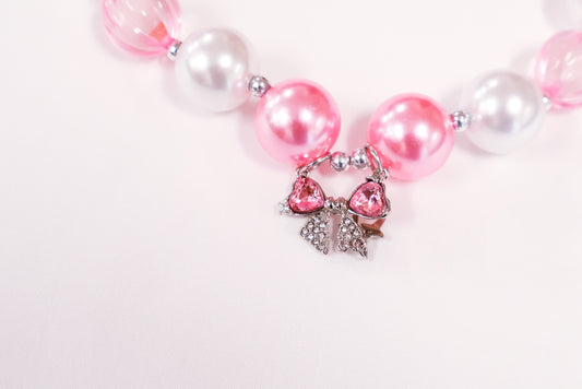 Bow Pendant Pink and White Bubble Necklace