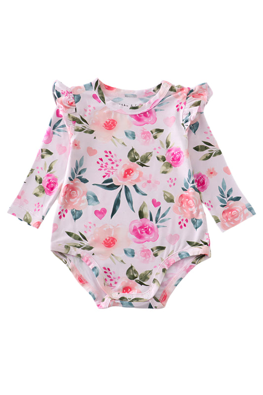Pink Floral Print Bamboo Romper