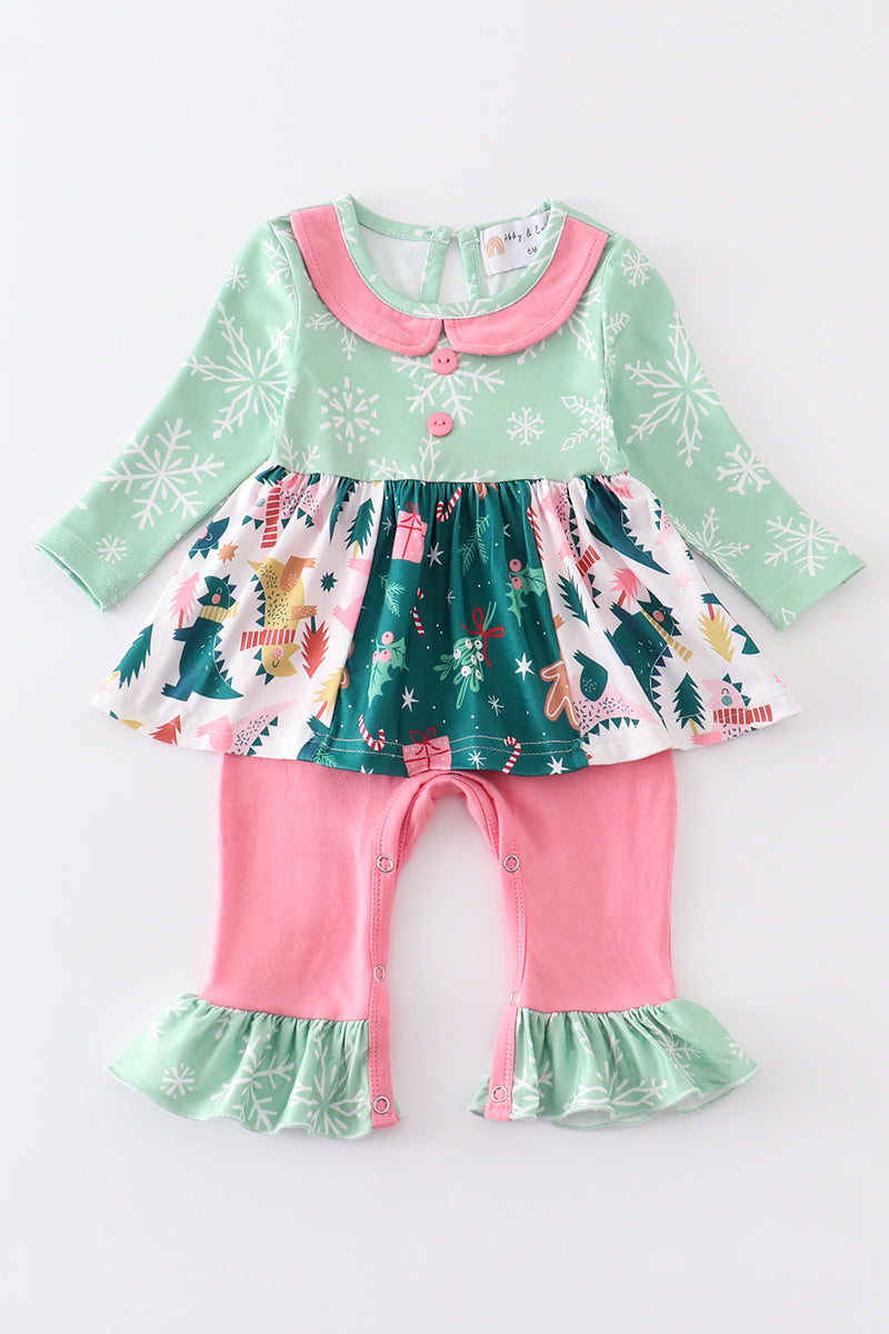 Green Ruffle Floral Romper